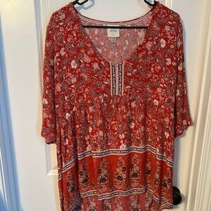 Knox Rose Red Embellished 3/4 Sleeve Tunic